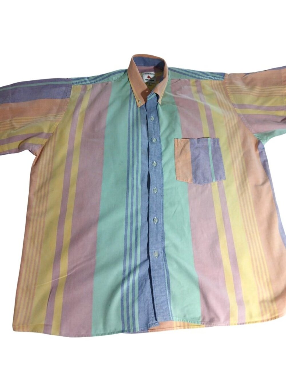 Vintage Aristos Sport Pastel Striped Button Up Shirt Pocket Size G XL Preppy 80s